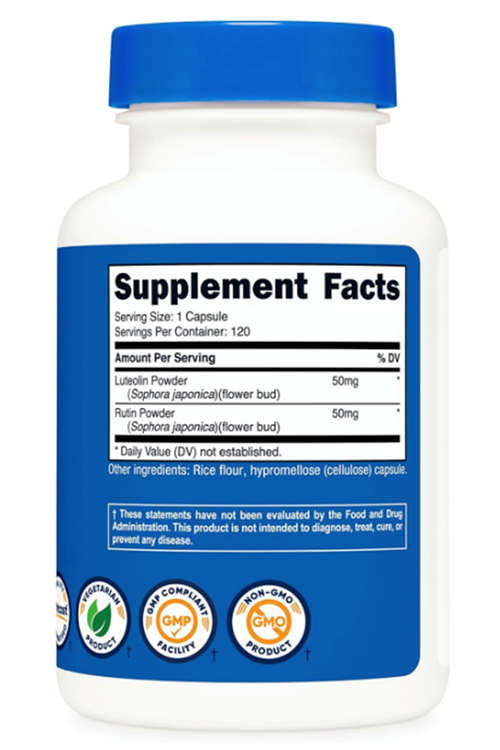 Nutricost Luteolin with Rutin Complex 100mg (50mg Luteolin, 50mg Rutin) 120 Capsules.Abd Menşei.