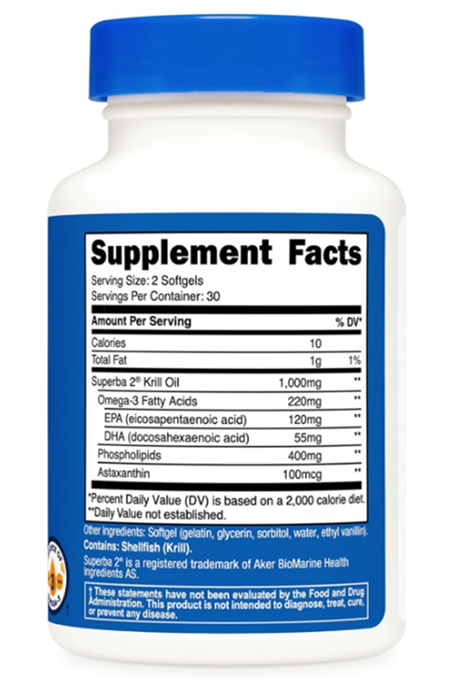 Nutricost Krill Oil 1000mg, 60 Softgels - Omega-3 EPA-DHA Krill Oil Supplement, with Superbakrill.Abd Menşei