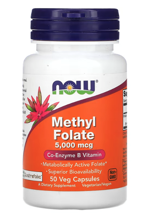 NOW Foods, Methyl Folate, 5,000 mcg, 50 Veg Capsules.Abd Menşei.