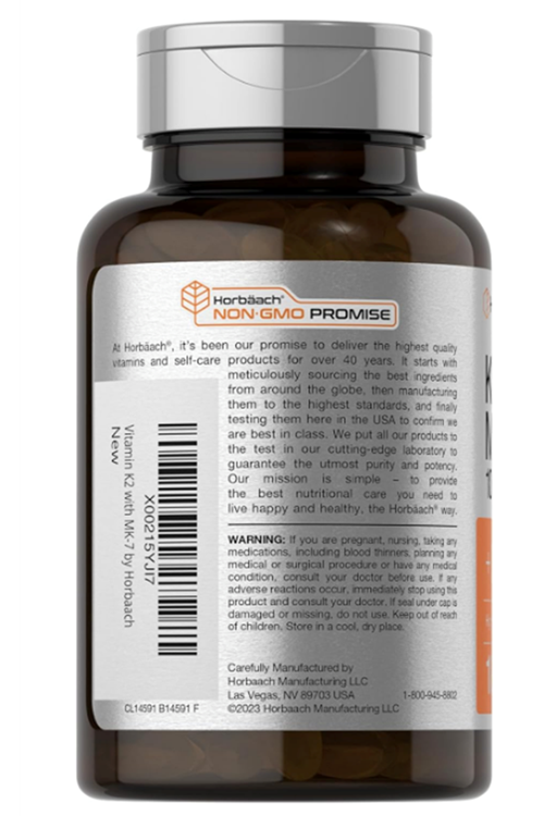 Horbaach Vitamin D3 K2 5000 iu  100mcg MK-7 Complex  180 Softgel.Abd Menşei