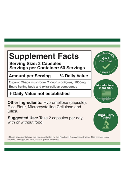 Double Wood Chaga Mushrooms 120 Capsules  1,000mg.Abd Menşei