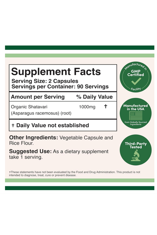 Double Wood Shatavari  1,000mg Organic Shatavari  180 Capsules.Abd Menşei