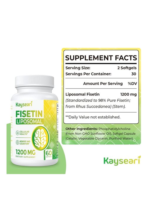 Kaysearı Lıposomal Fisetin 1200mg Antioxidants Immunity Health Aging Cognitive Support 60 Capsul.Made ın Usa.