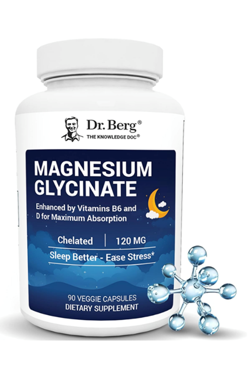Dr. Berg Magnesium Glycinate  - 90 Capsul - Vitamin D, B6 & Zinc for Stress Relief, Calm, Relaxation, & Good Sleep* - 120 mg  Magnesium Bisglycinate  - Chelated Magnesium Glycinate. Abd Menşei.45