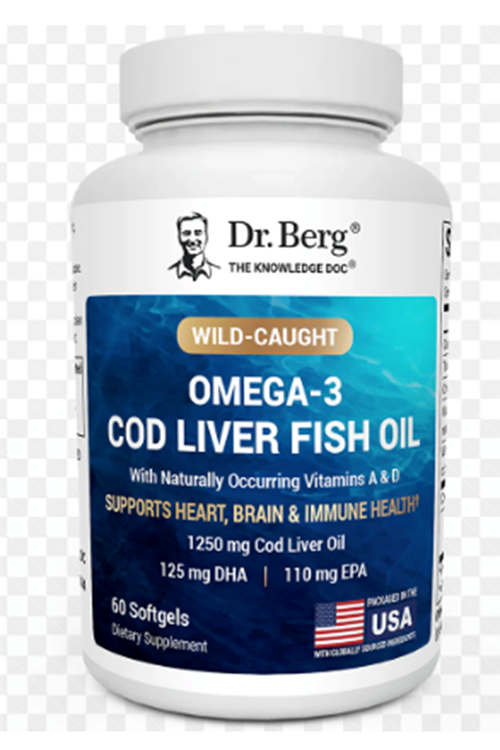 Dr. Berg  Omega-3 Cod Liver Fish Oil – 1250 mg Cod Liver Oil – 125 mg of DHA 60 Softjel.Abd Menşei