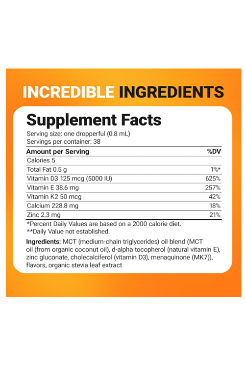 Dr. Berg Liquid Vitamin D3 & K2  with Zinc - for Bone, Teeth, Mood & Immune Health - 1 fl oz 30ml 38 Servis.Abd Menşei.