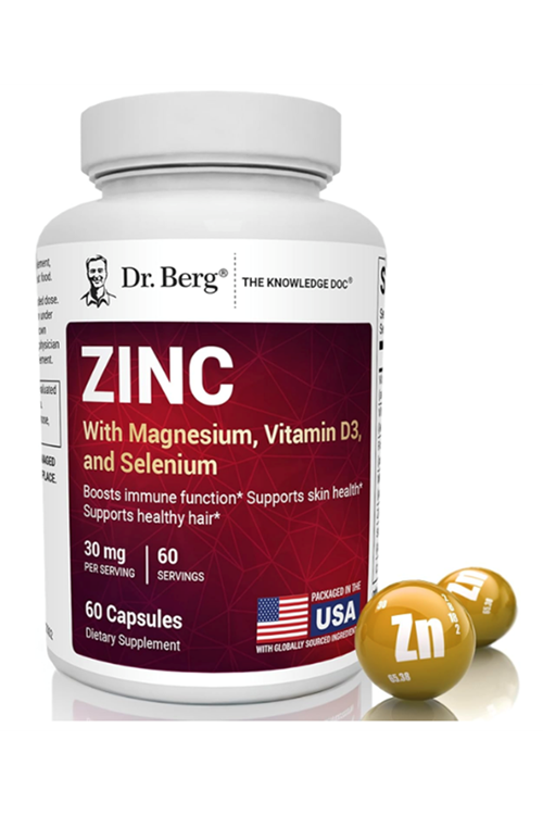 Dr. Berg Zinc 30mg (ÖSG ÖZEL SPORCU GIDALARI) for Men & Women - Chelated Zinc for Immune, Skin, Hair, & Nails Support* - 60 Capsul.Abd Menşei.47.