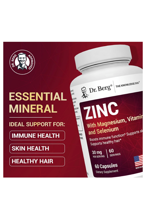 Dr. Berg Zinc 30mg (ÖSG ÖZEL SPORCU GIDALARI) for Men & Women - Chelated Zinc for Immune, Skin, Hair, & Nails Support* - 60 Capsul.Abd Menşei.47.