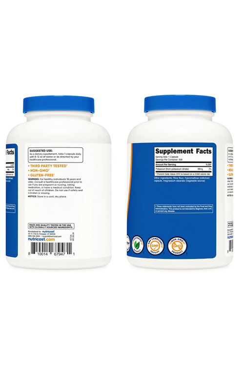 Nutricost Potassium Citrate 99mg, 500 Capsules.Abd Menşei.