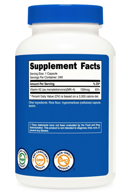 Nutricost Vitamin K2 (MK4) 240 Capsules (100mcg).Abd Menşei.