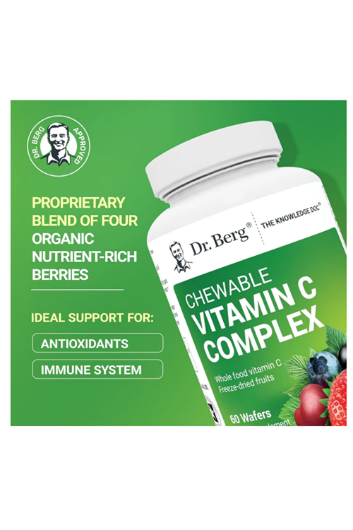 Dr. Berg  Chewable Vitamin C Complex - Made with Organic Berries - 60 Chewable Delicious Wafers.Abd Menşei.54.