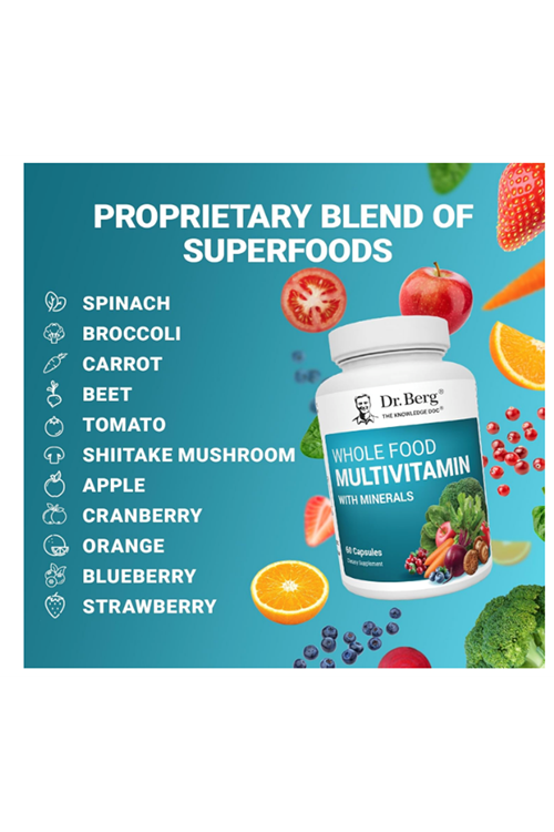 Dr. Berg Whole Food Multivitamin with Minerals - for Men and Women - Includes Premium Whole Food Fruits and Vegetable Blend with Folate, Alpha-lipoic Acid and More - 60 Capsules.61