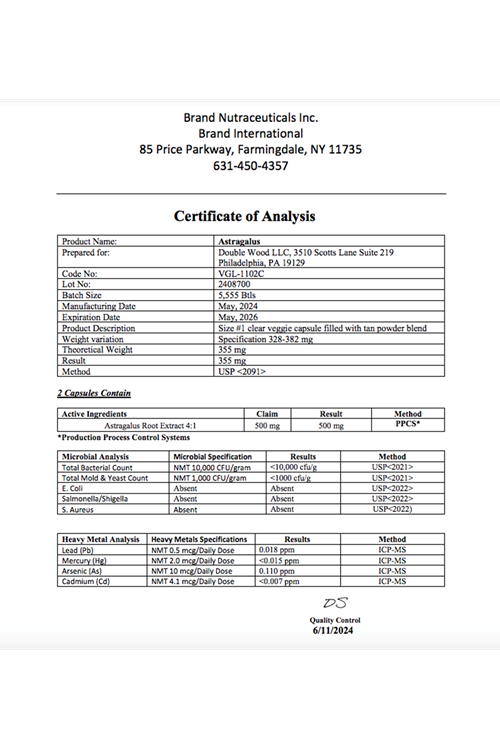 Double Wood İMMUNE BooSting AstraGalus 500mg x 180 Capsul.Abd Menşei.0034