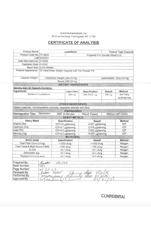 Double Wood Lactoferrin 250mg per Serving (60 Capsules).Abd Menşei