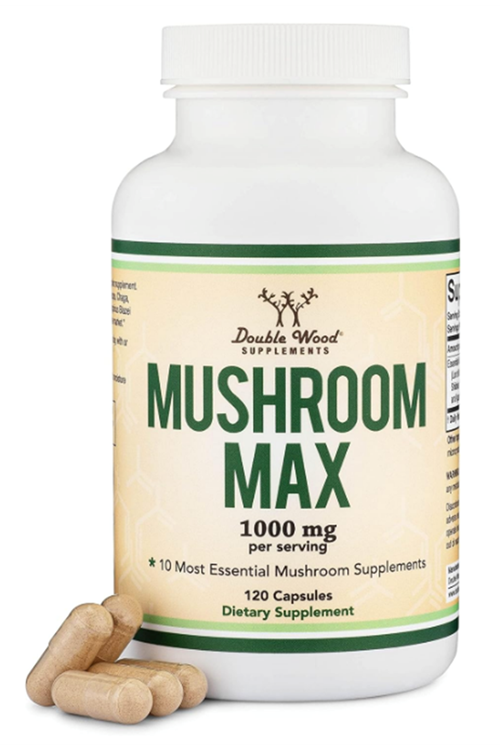 Double Wood Mushroom Max Blend  1,000mg  120 Capsul Top 10 USA Grown Mushrooms (Lion's Mane, Reishi, Cordyceps, and More).