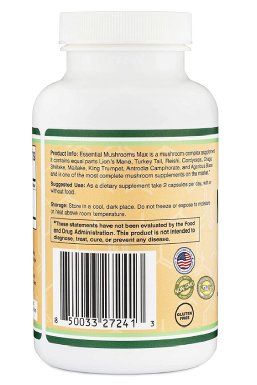 Double Wood Mushroom Max Blend  1,000mg  120 Capsul Top 10 USA Grown Mushrooms (Lion's Mane, Reishi, Cordyceps, and More).