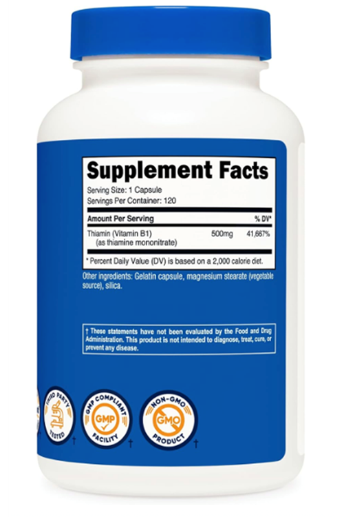 Nutricost Vitamin B1  (Thiamine) 500mg, 120 Capsul.Abd Menşei.