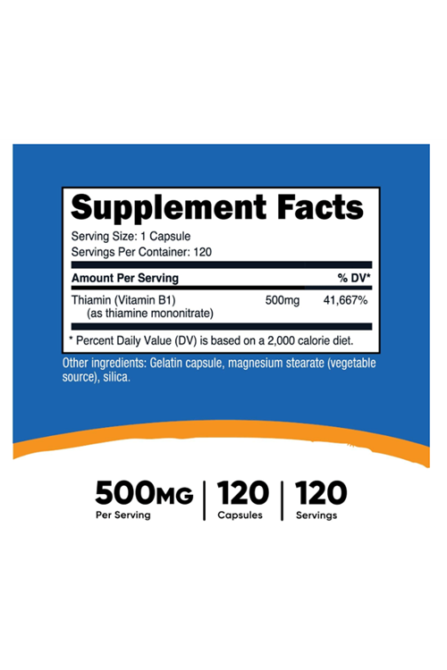 Nutricost Vitamin B1 (Thiamine) 500mg, 120 Capsules.Abd Menşei