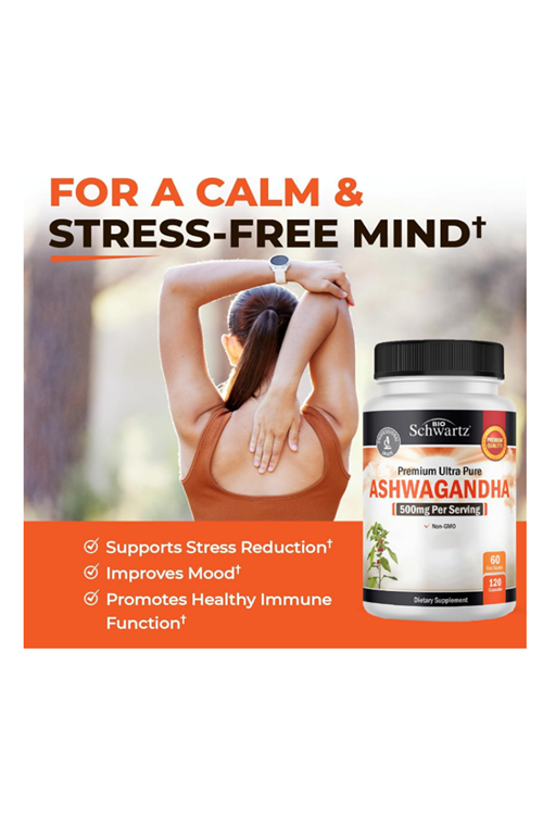 BioSchwartz  Pıremıum Ashwagandha  Ultra Pure  500mg  120 Veggie Capsul.Abd Menşei.4137