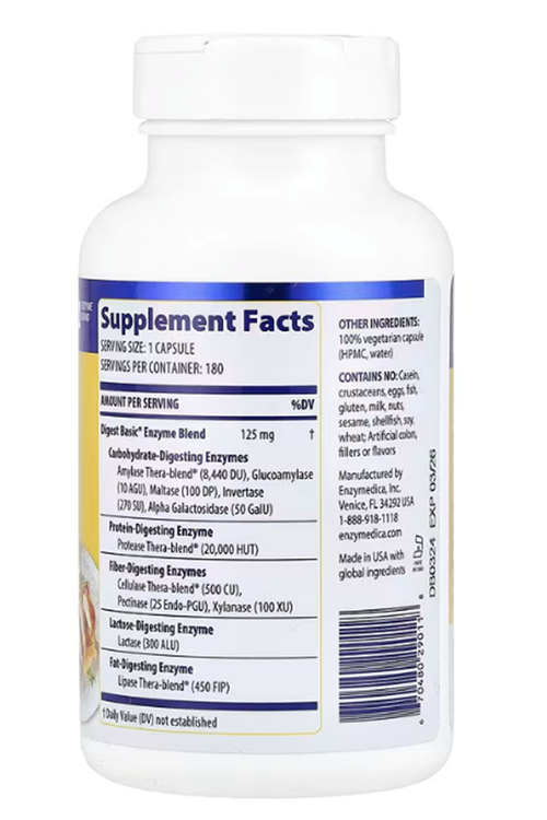 Enzymedica, Digest Basic®, 180 Capsules.Abd Menşei.