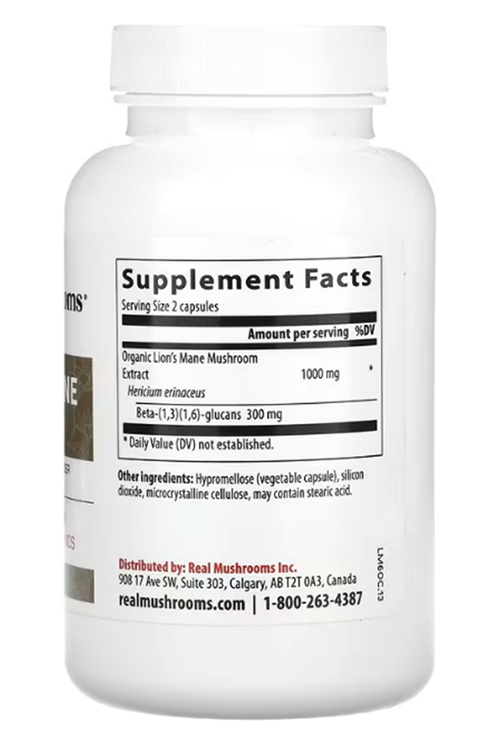 Real Mushrooms, Lion's Mane, Mushroom Extract Powder, 120 Capsules.Abd Menşei.62