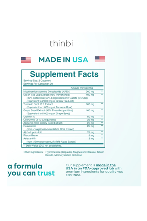 THİNBİ NAD  8457 mg Extra Strength, Green Tea + Astaxanthin for Women & Men, Resveratrol, CoQ10, Alpha Lipoic Acid – Energy Antı-Agıng,Cell Regeneration  60 Capsul.Abd Menşei