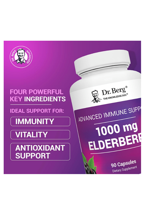Dr. Berg Black Elderberry  15,000 IU Vitamin D, 60 mg of Zinc, & 90 mg of Camu Camu - (4-in-1) Sambucus Elderberry Immune Support - 90 Capsules.Abd Menşei.53