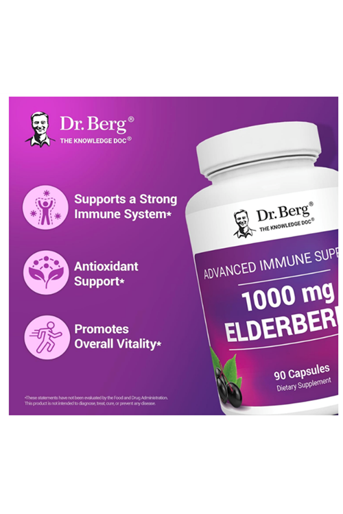 Dr. Berg Black Elderberry  15,000 IU Vitamin D, 60 mg of Zinc, & 90 mg of Camu Camu - (4-in-1) Sambucus Elderberry Immune Support - 90 Capsules.Abd Menşei.53