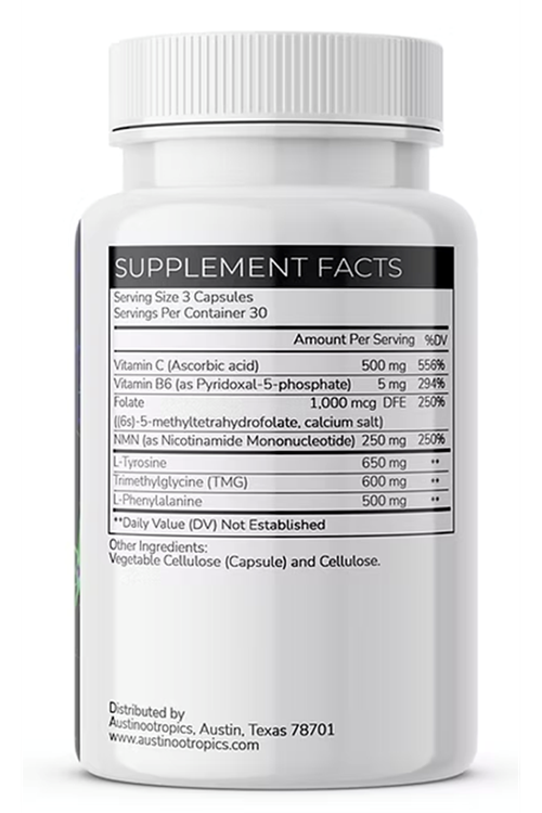 Austinootropics  Dopamıne Mental Focus +NMN  835mg  90 Veg Capsul.Abd Menşei.