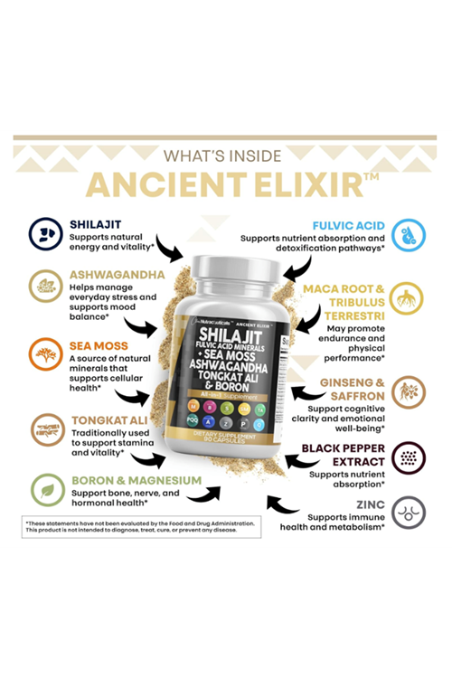 Clean Nutraceuticals Shilajit for Men with Sea Moss, Tongkat Alı,, Boron, Zinc, CoQ10, PQQ - Fulvic Acid 90 Capsules.Abd Menşei