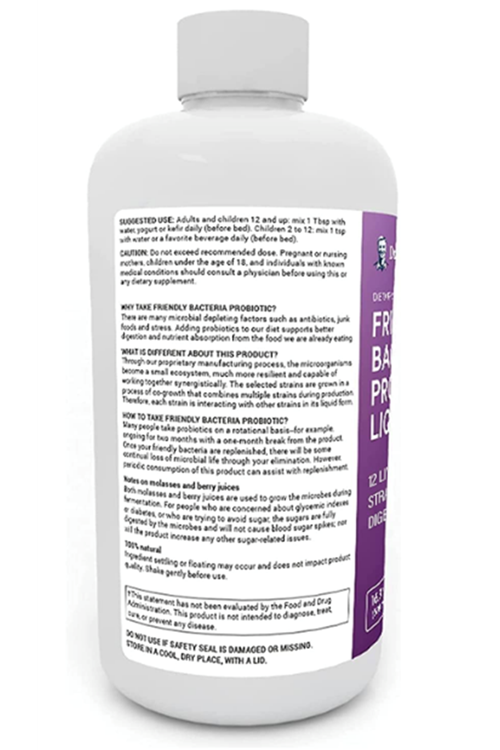 Dr. Berg's Friendly Probiotic Liquid Supplement Drink Mix w/ 12 Live Probiotics Strains.500ML 32 Servis