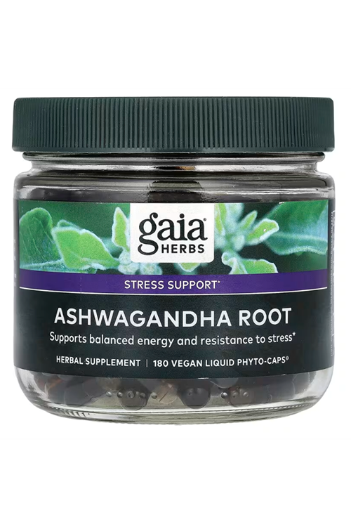 Gaia Herb  Organic Ashwaganda Withania somnifera Root, 180 Vegan Likit Phyto-Capsul.Abd Menşei