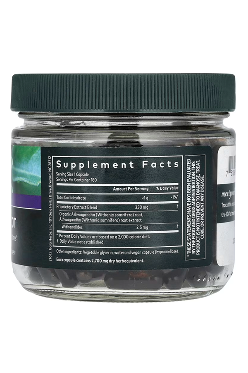 Gaia Herb  Organic Ashwaganda Withania somnifera Root, 180 Vegan Likit Phyto-Capsul.Abd Menşei