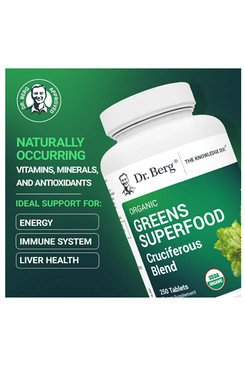 Dr. Berg  (Özelsporcugıdaların'dan !!)  Greens Superfood Cruciferous -11 Phytonutrient- Energy, Immune System Liver Veggie - 250 Tablet.Abd Menşei.69.
