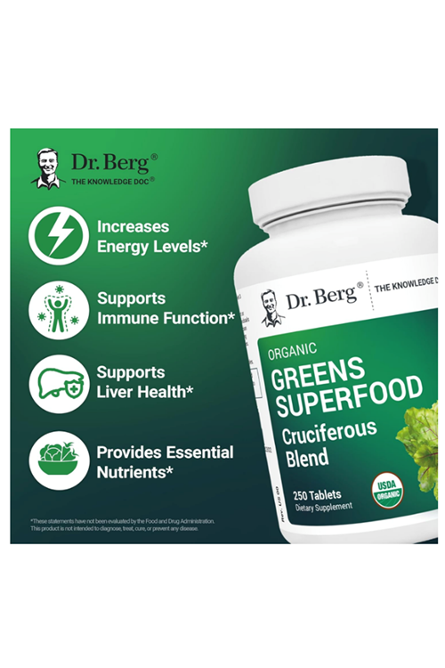 Dr. Berg's Greens Superfood Cruciferous -11 Phytonutrient Super Greens Tablets - Energy, Immune System & Liver Veggie - 250 Tablets.Abd Menşei.69.