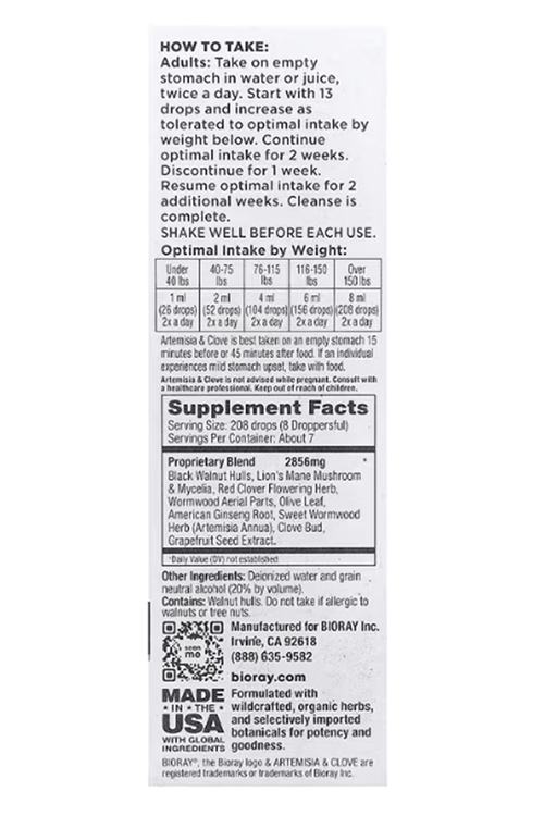 Bioray, Artemisia & Clove, 2 fl oz (59 ml).Abd Menşei