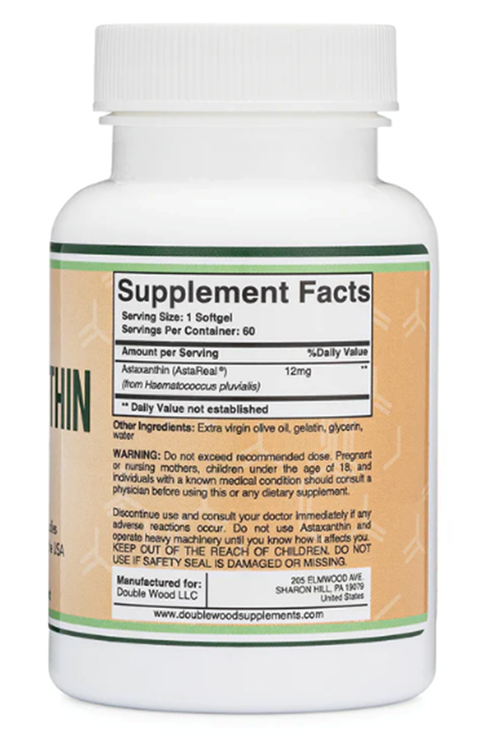 Double Wood Astaxanthin 12mg Max Strength (Only Patented Astaxanthin (Astrareal) with  60 Softgel