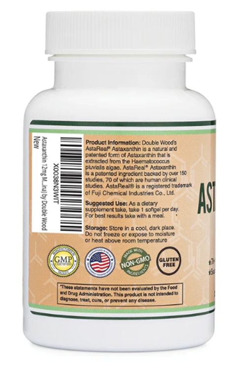 Double Wood Astaxanthin 12mg Max Strength (Only Patented Astaxanthin (Astrareal) with  60 Softgel