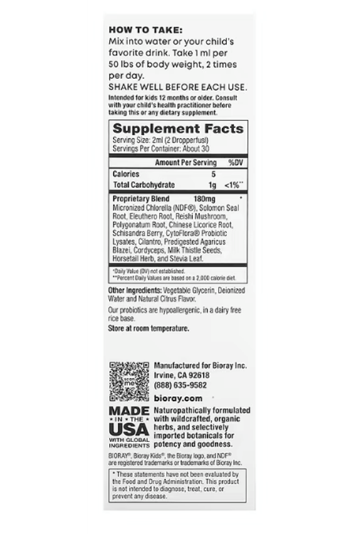 Bioray Kids NDF Focus Naturopathic Probiotic Drops, Citrus, 2 fl oz (60 ml).Abd Menşei.TR0034