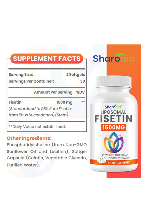 Sharoaid Liposomal Fisetin Delivery,1500mg  60 Softgels 98% Pure Fisetin,Polyphenol Antioxidant for Healthy Aging,Non-GMO.Abd Menşei.50.