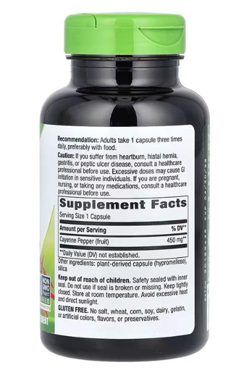 Nature's Way Cayenne Pepper, Traditional Digestion and Circulation, Naturally-occurring Capsaicin, Project Verified, Gluten Free, 180 Vegetarian Capsul.Abd Menşei
