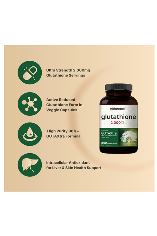 NatureBell Glutathione  2,000mg Per Serving, 240 Veggie Capsules.Abd Menşei.
