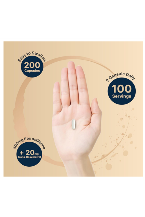 NATUREBELL Pterostilbene with 98% Trans-Resveratrol, 200mg Per Serving, 200 Capsules.Abd Menşei.52