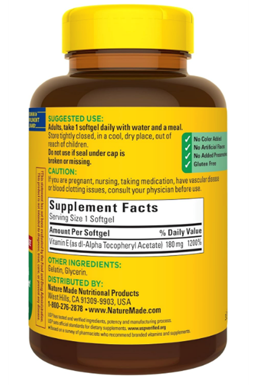 Nature Made Vıtamın E 180 mg (400 IU) dl-Alpha, Dietary Supplement for Antioxidant Support, 300 Softgels.Abd Menşei