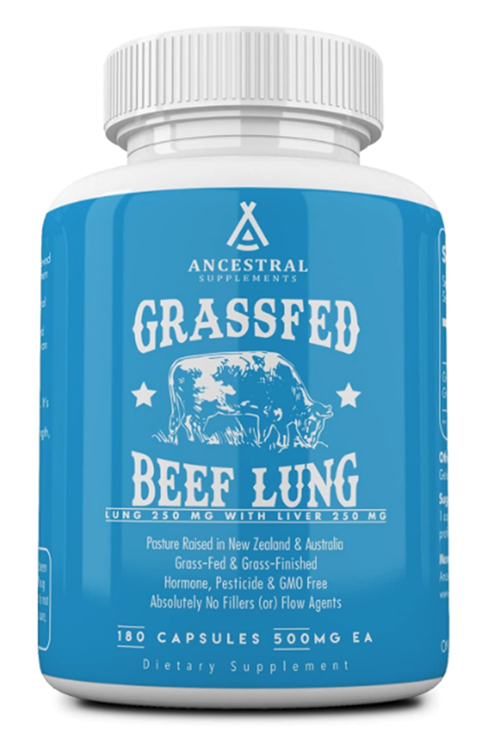Ancestral Supplements Grass Fed Beef Lung, 500mg, Lung and Liver, Respiratory, Vascular, and Circulatory Health, Non-GMO, 180 Capsules