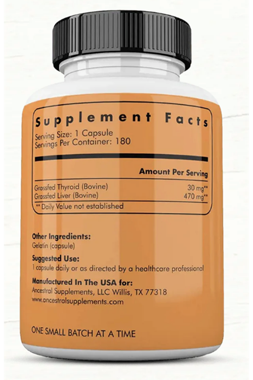 Ancestral Supplements Grass Fed Beef Thyroıd 500mg,  180 Capsul.75.