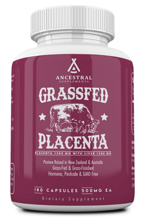 Ancestral Supplements Grass Fed Placenta, Contains Postpartum Promotes, Stem Cells Support Skin Elasticity, 180 Capsules