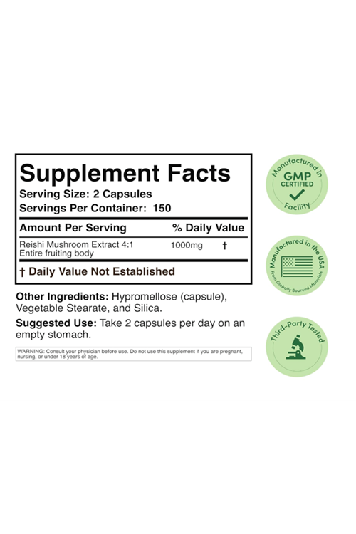 Double Wood Reishi Mushroom Capsules (4:1 Ganoderma Extract, 1,000mg Red Reishi) 300 Capsul.