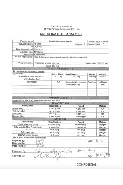 Double Wood Reishi Mushroom Capsules (4:1 Ganoderma Extract, 1,000mg Red Reishi) 300 Capsul.41.
