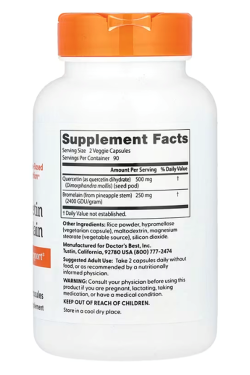 Doctor's Best, Quercetin Bromelain, 180 Veggie Capsules.055